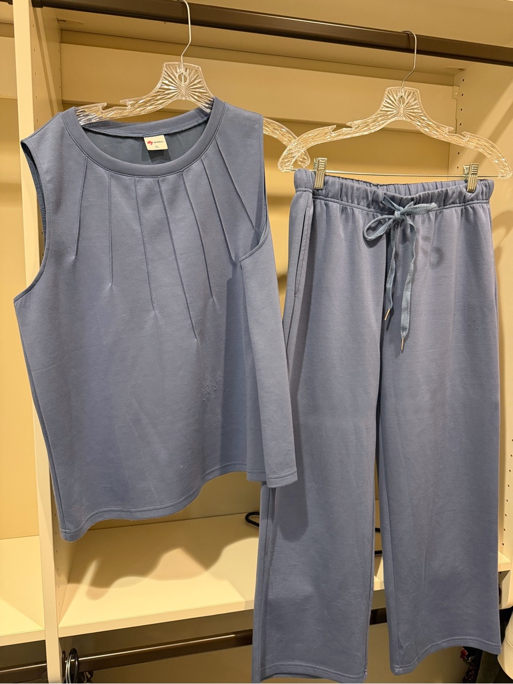 Casual Two-Piece Sleeveless Top & Drawstring Pants - Dusty Blue